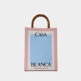 Shopper Casa aus Lammleder in rosa, weiß und hellblau und einem Griff aus Baumwolle