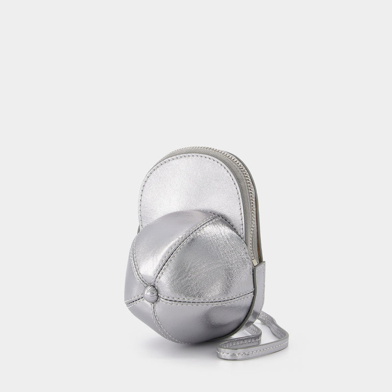 Tasche Nano Cap aus Leder in Silber
