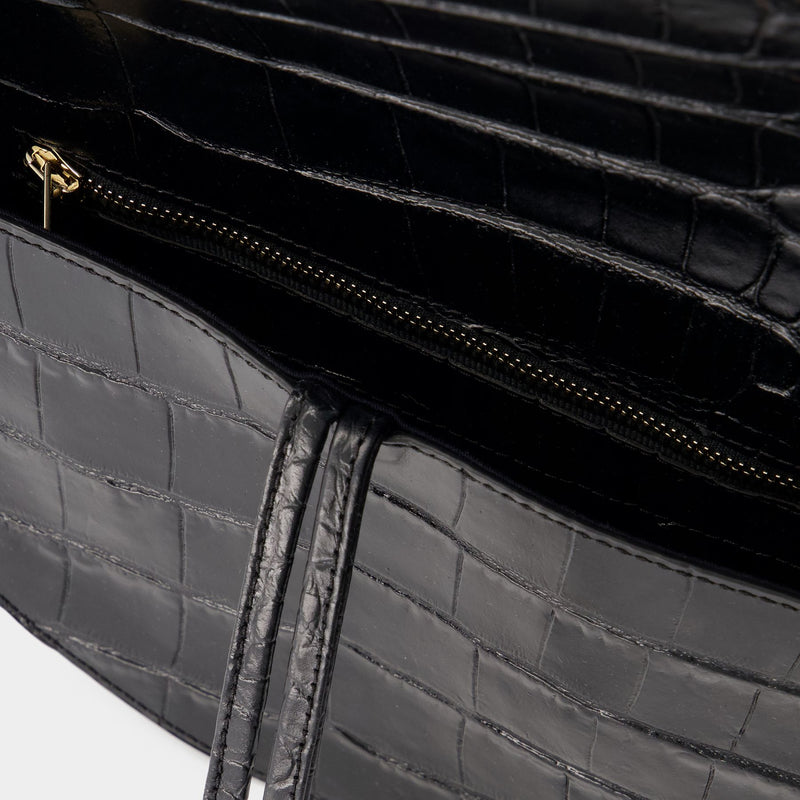 Saddle Hobo Bag - Chylak - Black Glossy  - Croc Embossed Leather