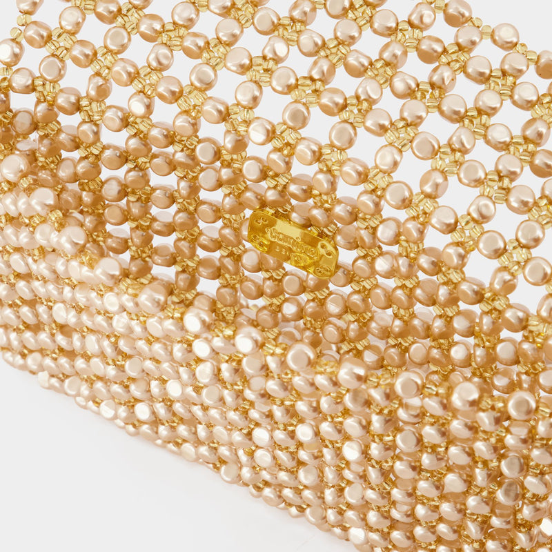 Clutch Sable Nacré mit Perlen in Gold