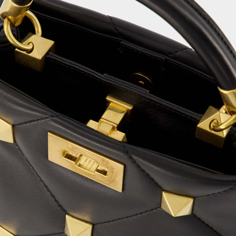 Roman Stud Small Handbag - Valentino Garavani - Black - Leather