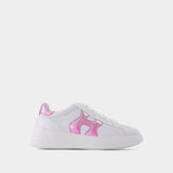 Rebel H562 Allacciato Sneakers aus weißem und rosa Leder