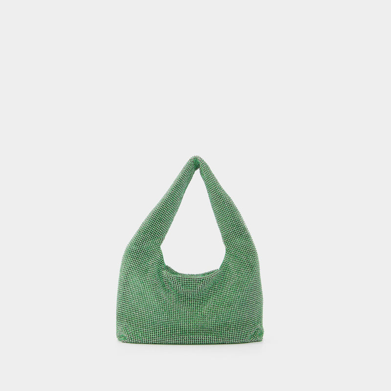 Tasche Mini Crystal Mesh Armpit aus Messing in grün