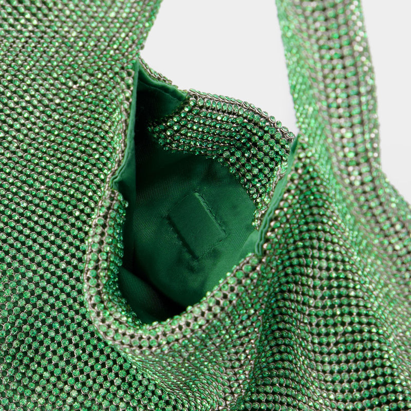 Tasche Mini Crystal Mesh Armpit aus Messing in grün