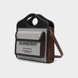 Ll Mn Pocket Ll6 Handbag - Burberry -  Black/Tan - Cotton