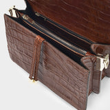 Shoulder Hobo Bag - Chylak - Caramel Glossy  - Croc Embossed Leather