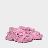 Sandales Strap aus rosa Mesh und Fell