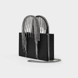 Midi Crystal Fringe Handbag - Kara - Black - Strass