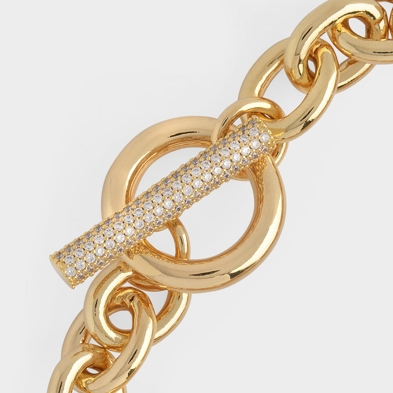 Bracelet T-Bar Chain aus Messing vergoldet 16K und Zirkonia